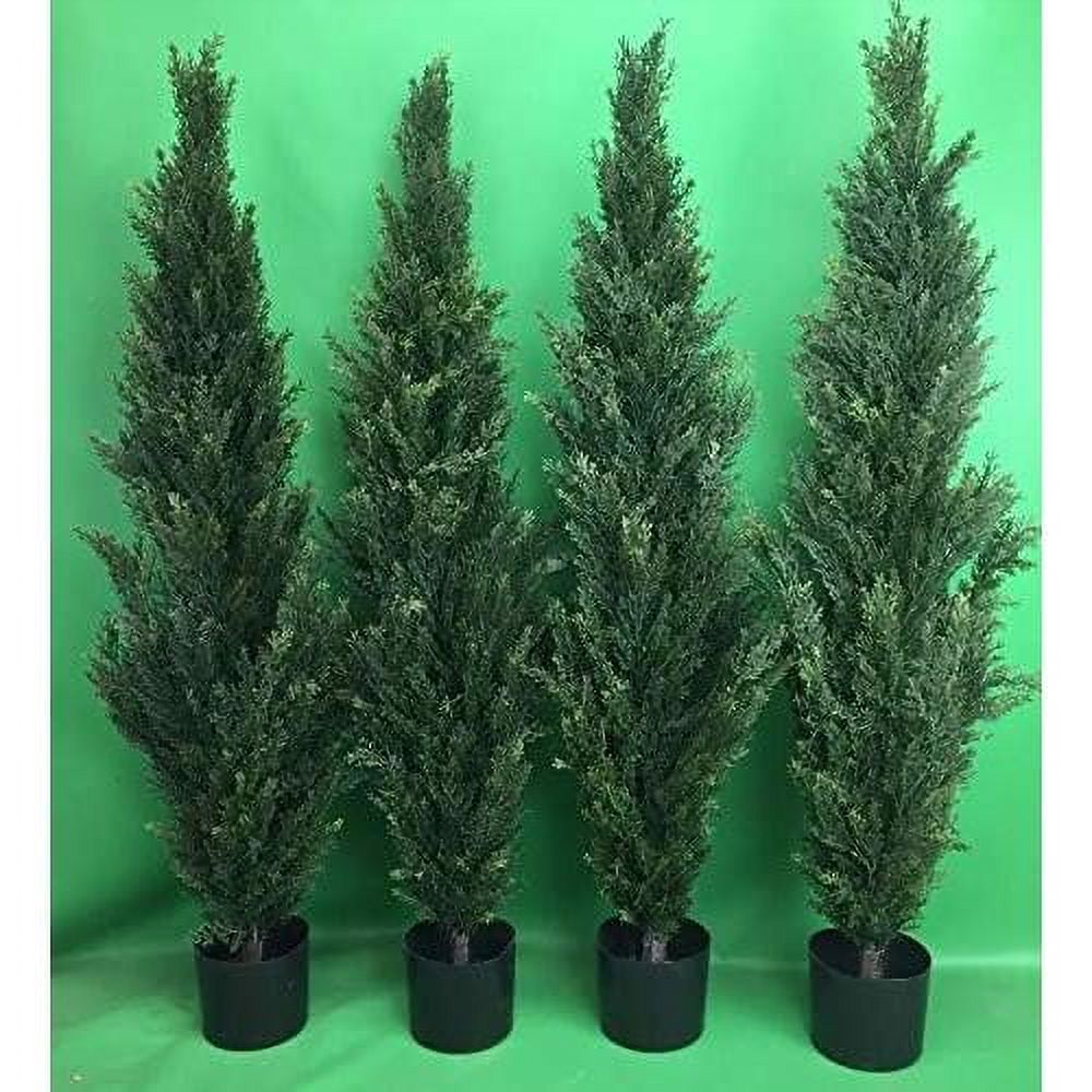 Four 4 Foot Artificial Topiary Cedar Trees Potted 48" Indoor Outdoor