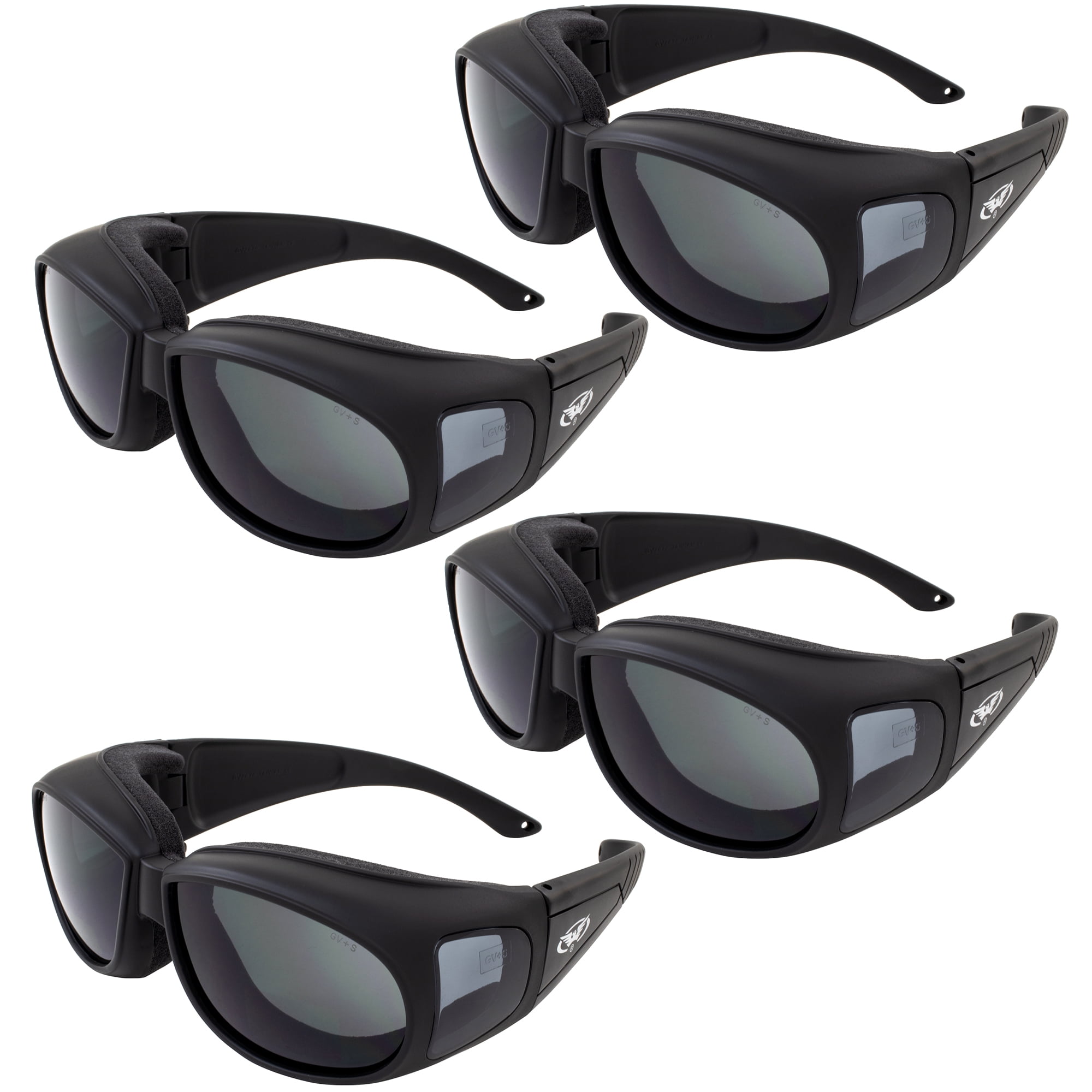 Four (4) Motorcycle Safety Sunglasses Fits Over Rx Glasses Smoke Meets ANSI Z87.1 Standards For