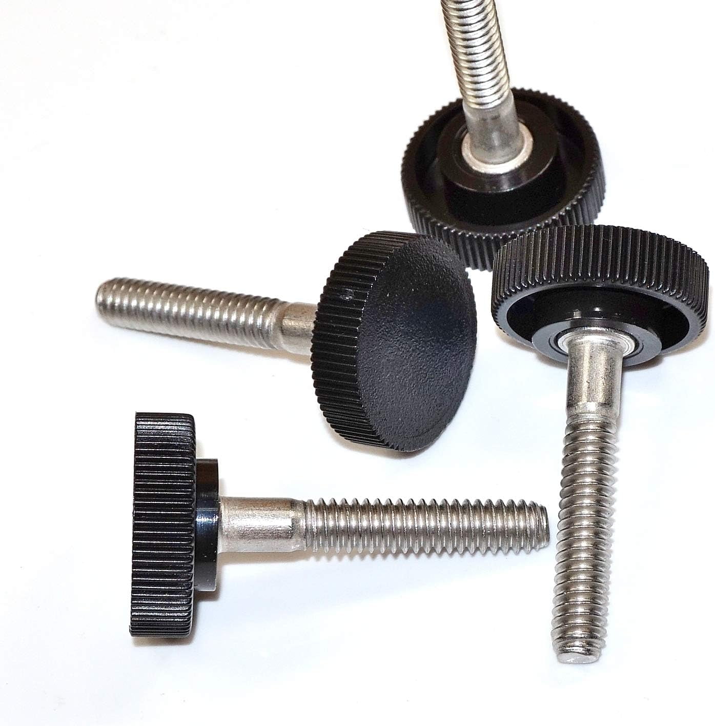 Four (4) Thumb Screws 1/420 X 11/2" Long Stainless Steel 1" Round Knurled Black Plastic