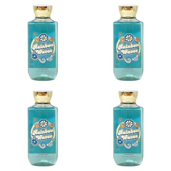 Four 4x (4) Bath & Body Works RAINBOW WAVES Shower Gel Aloe + Vitamin E (10 OZ)