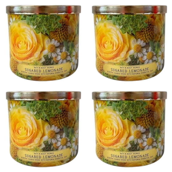 Four 4x (4) Bath & Body Works Sugared Lemonade Scented 3 Wick Candle (14.5 oz)
