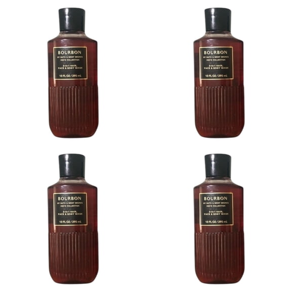 Four 4x (4)Bath and Body Works Bourbon Hair, Face & Body Wash (Mens Collection) 10 oz
