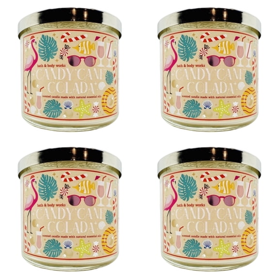 Four 4x (4)Bath and Body Works Candy Cane Colada Scented Candle (14.5 Oz)