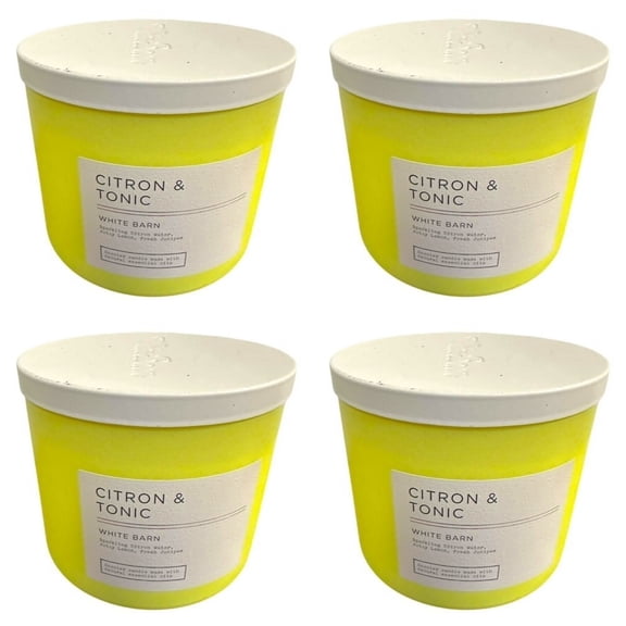Four 4x (4)Bath and Body Works Citron & Tonic White Barn 3-Wick Candle (14.5 oz)