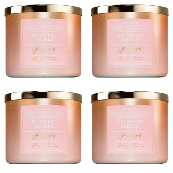 Four 4x (4)Bath and Body Works My Sweet Sisters Scented 3-Wick Candle (14.5 Oz)