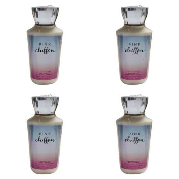 Four 4x (4)Bath and Body Works PINK CHIFFON 24 Hour Moisture Body Lotion (8 OZ)