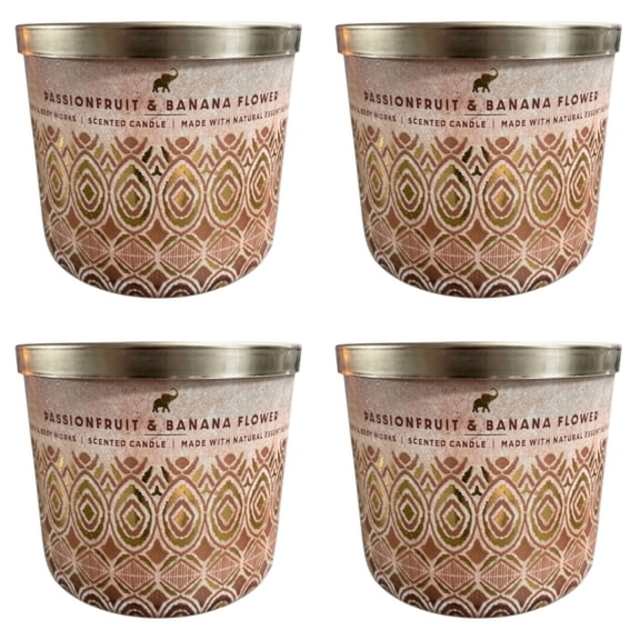 Four 4x (4)Bath and Body Works Passionfruit & Banana Flower 3-Wick Candle (14.5 oz)