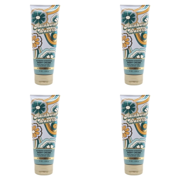 Four 4x (4)Bath and Body Works Rainbow Waves Ultimate Hydration Body Cream (8 OZ / 226 g)