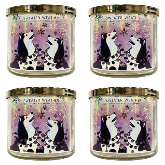 Four 4x (4)Bath and Body Works - Sweater Weather Scented 3-Wick Candle (14.5 Oz)