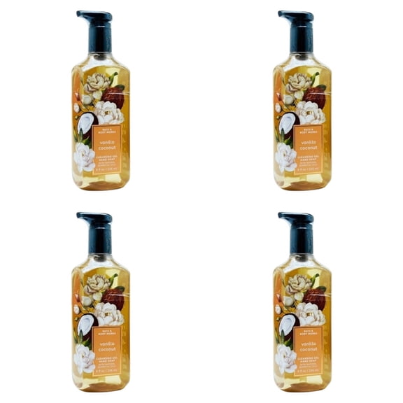 Four 4x (4)Bath and Body Works Vanilla Coconut Cleansing Gel Hand Soap (8 oz)