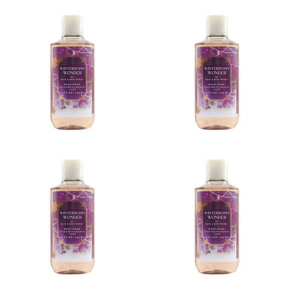 Four 4x (4)Bath and Body Works WINTERBERRY WONDER Body Wash with Aloe & Vitamin (10 FL OZ / 295 mL)