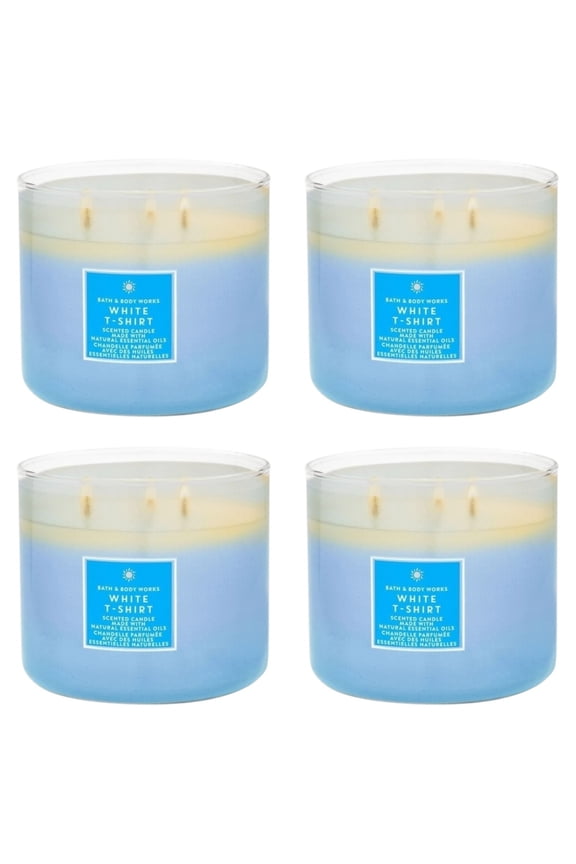 Four 4x (4) Bath and Body Works - White T-Shirt Scented 3-Wick Candle (14.5 oz)