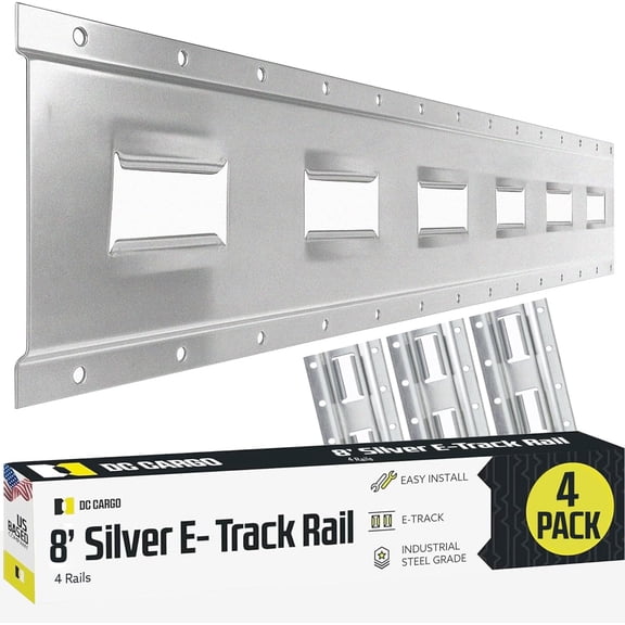 Four 8-ft E Track Tie-Down Rails | Vertical Hot-Dipped Galvanized Steel, E Track Rail Trailer Accessories, E-Tracks Tie Downs for Cargo on Pickup, Truck, Flatbed, Van