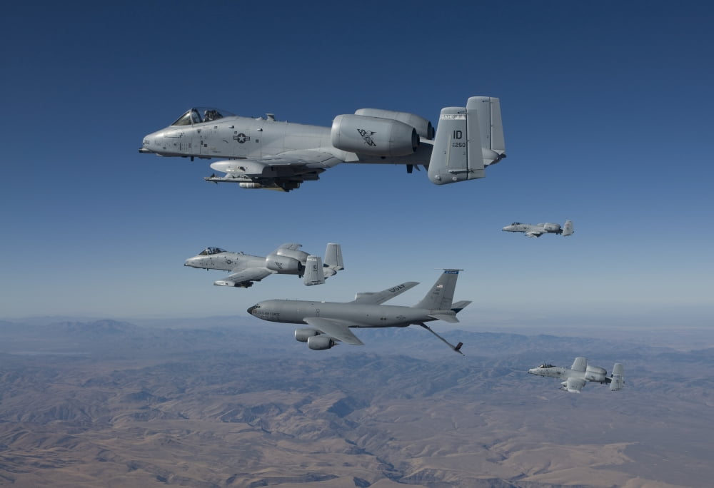 Four A-10C Thunderbolts prepare to refuel from a KC-135 Canvas Art - HIGH-G ProductionsStocktrek Images (35 x 24)