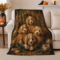 thumbnail image 1 of Four Adorable Brown Poodle Puppies Oil Painting autumn celebration, Warm Flannel Blanket for Living Room and Bedroom, Cozy Pet Portrait Pattern, Dog Lovers autumn celebration Gift, 1 of 7