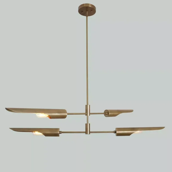Four-Arm Shade Brass Sputnik Balance Pendant Chandelier Light Fixture Mid Centur