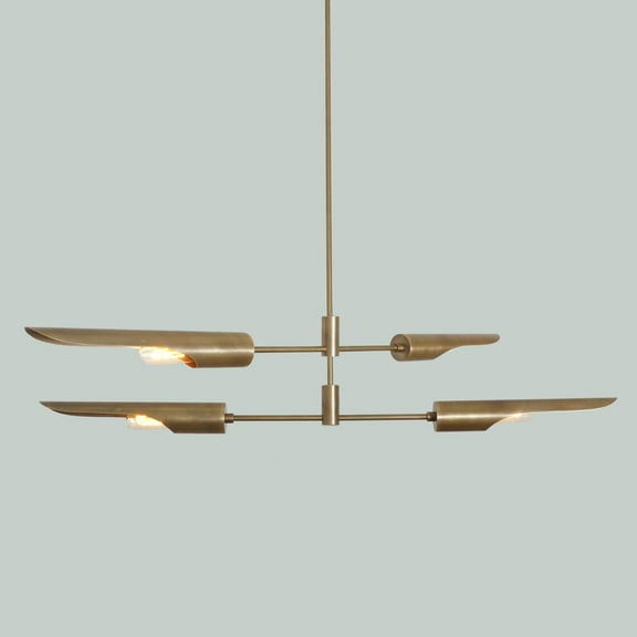 Four-Arm Shade Brass Sputnik Balance Pendant Chandelier Light Fixture Mid Century Brass Chandelier