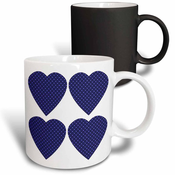 3drose, Four Big Blue Contemporary Dot Patterned Hearts, 11oz Magic Transforming Mug