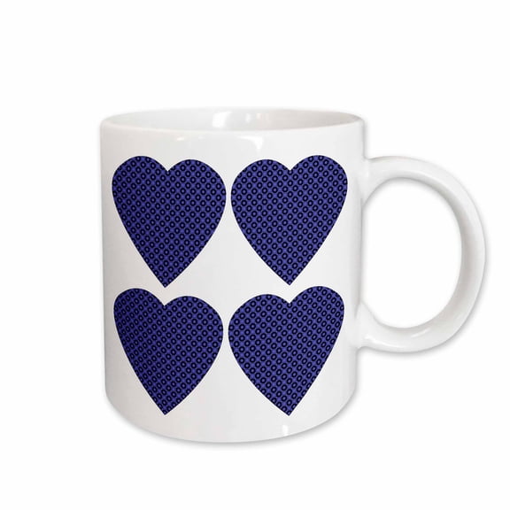 3drose, Four Big Blue Contemporary Dot Patterned Hearts, 11oz Mug