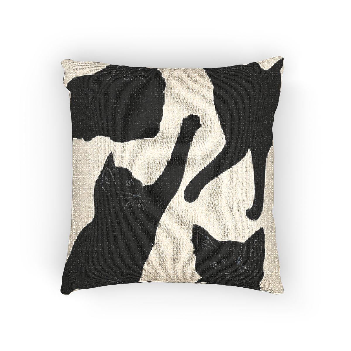 Four Black Cat Silhouettes on Cream Woven Pillow, Cotton-Polyester ...