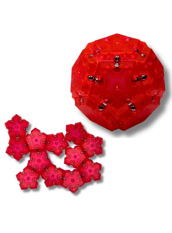 Four Brothers Geode Magnetic Fidget Sphere Set | Mesmerizing 12-Piece Pentagon Design-Red