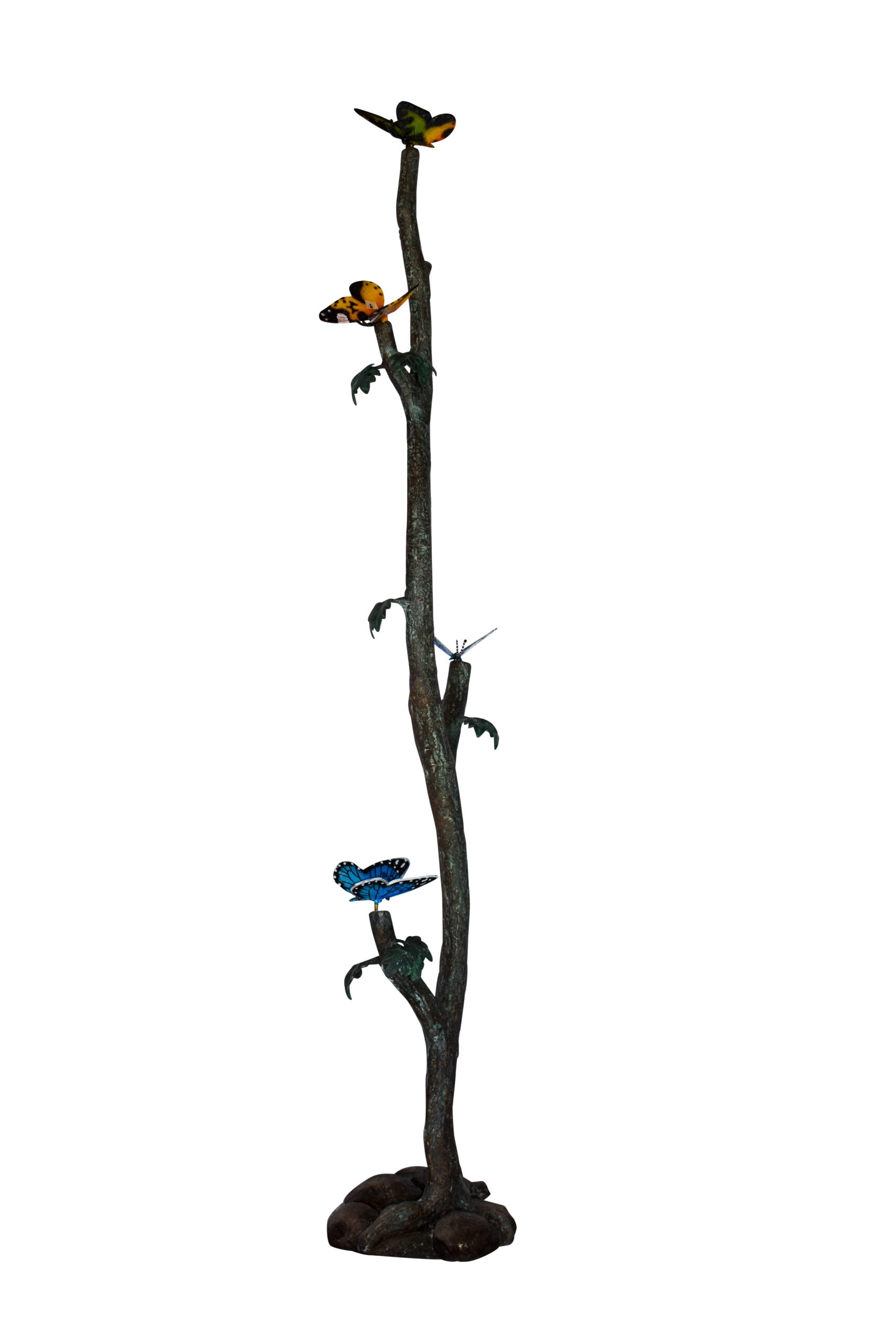 Nifao Four Butterflies on A Tree Branch Bronze Statue – Outdoor Garden Decor Sculpture, 7"L x 9"W x 50"H