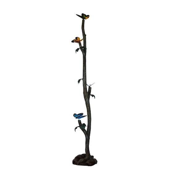 Nifao Four Butterflies on A Tree Branch Bronze Statue – Outdoor Garden Decor Sculpture, 7"L x 9"W x 50"H