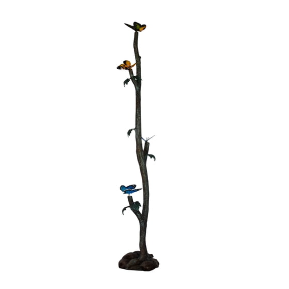 Nifao Four Butterflies on A Tree Branch Bronze Statue Outdoor Garden Decor Sculpture, 7"L x 9"W x 50"H