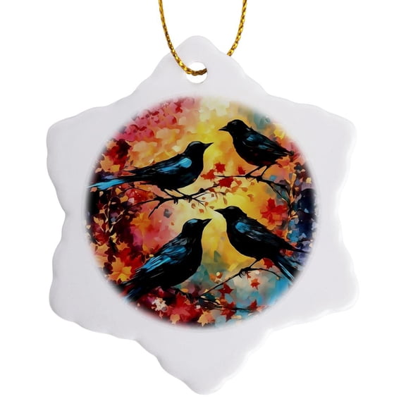 3drose, Four Calling Birds, 3 inch Snowflake Porcelain Ornament