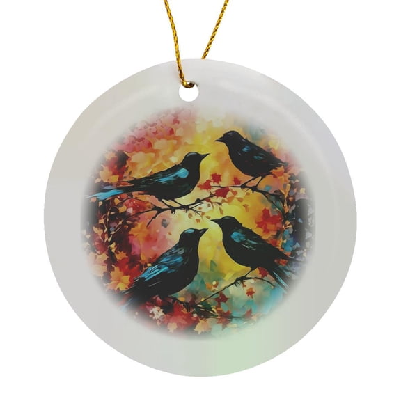 3drose, Four Calling Birds, Circle Porcelain Ornament