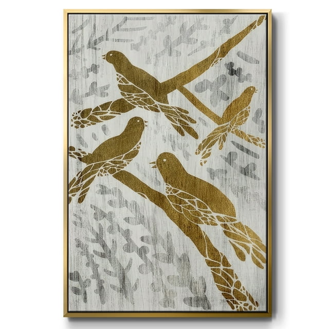 Four Calling Birds - Gold Leaf Holiday - Framed Gallery Wrapped Holiday Canvas - 25 x 37 - Gold Frame