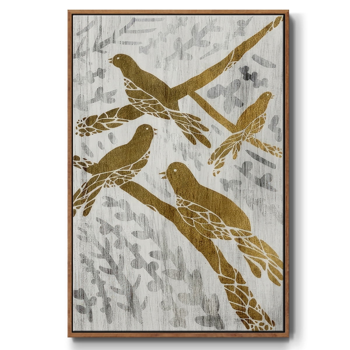 Four Calling Birds - Gold Leaf Holiday - Framed Gallery Wrapped Holiday Canvas - 27 x 41 - Rosewood Frame