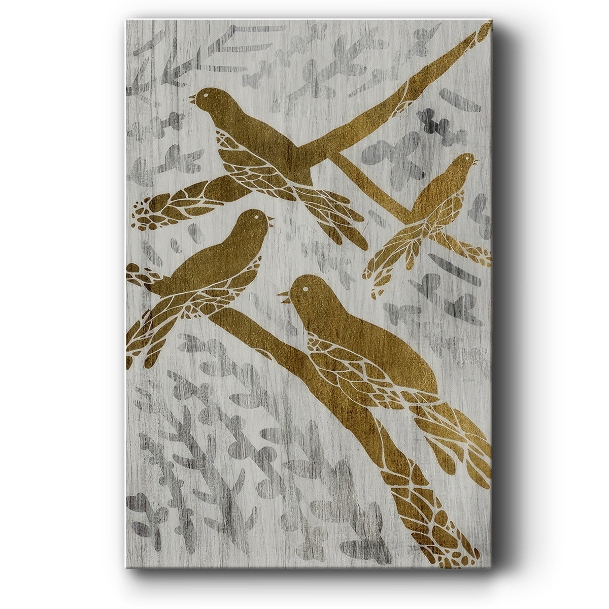 Four Calling Birds - Gold Leaf Holiday- Gallery Wrapped Canvas
