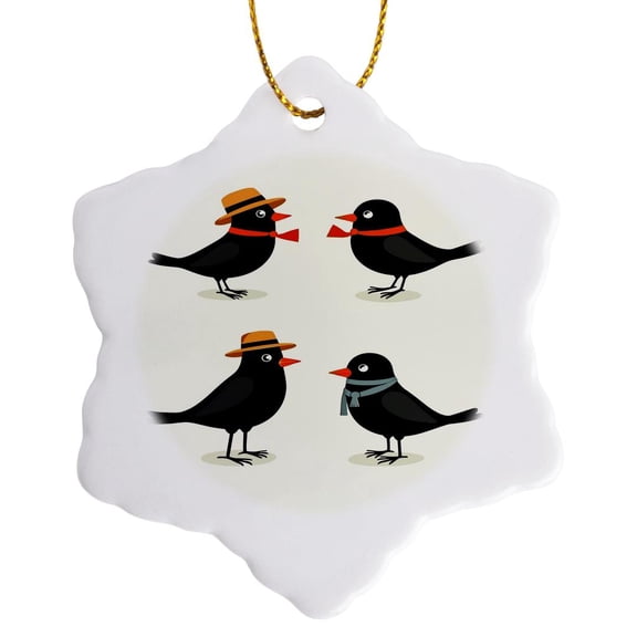 3drose, Four Calling Birds Retro Mid-century Cut-out, 3 inch Snowflake Porcelain Ornament