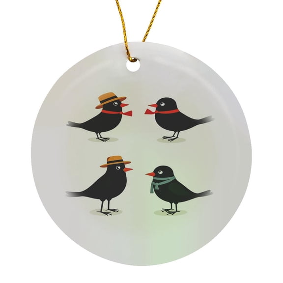 3drose, Four Calling Birds Retro Mid-century Cut-out, Circle Porcelain Ornament