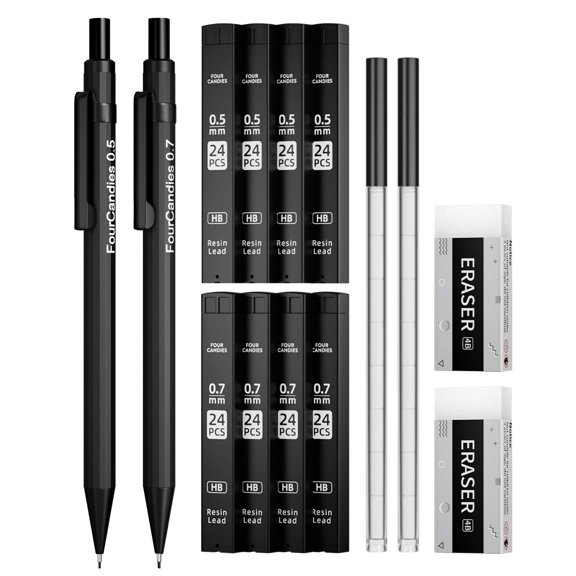 Four Candies 0.5mm&0.7mm Mechanical Pencil Set with Case - 2PCS Metal Mechanical Pencils