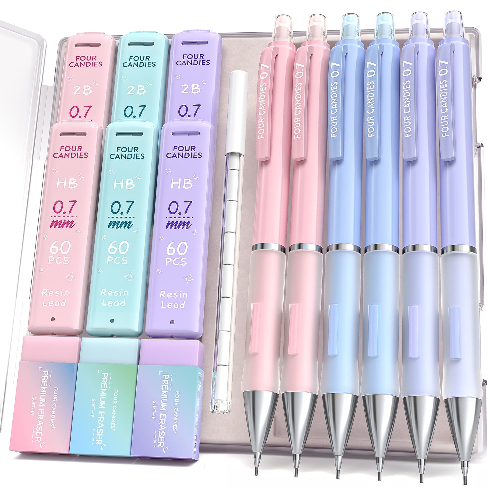 COLLEEN No.700 4B 鉛筆 ９ダースセット Four Candies, Mechanical Pencil Set, 0.7mm, 6 Pieces, Pastel