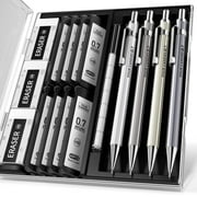 Four Candies 0.7mm Mechanical Pencil Set with Case - 4PCS Metal Mechanical Pencils, 8 Tubes HB #2 Lead Refills, 3PCS 4B Erasers and 9PCS Eraser Refills, for Writing & Drawing