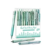 Four Candies 12Pack Pastel Gel Ink Pen Set, 11 Pack Black Ink Pens with 1Pack Highlighter (Green)