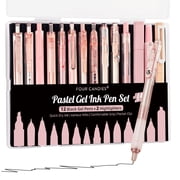 Four Candies 14Pack Pastel Gel Ink Pen Set,Cute Retractable 0.5mm Fine Point Pen,12 Pack Black Ink Pens with 2Pack Highlighter, Smooth Writing PensPink