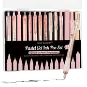 Four Candies 14Pack Pastel Gel Ink Pen Set,Cute Retractable 0.5mm Fine Point Pen,12 Pack Black Ink Pens with 2Pack Highlighter, Smooth Writing Pens(Pink)