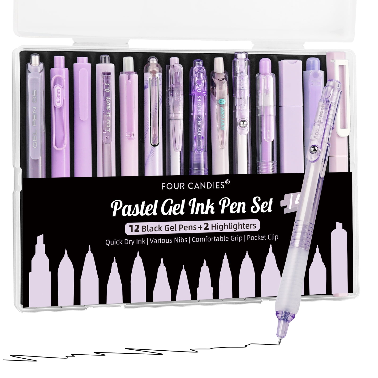 Four Candies 14Pack Pastel Gel Ink Pen Set,Cute Retractable 0.5mm Fine