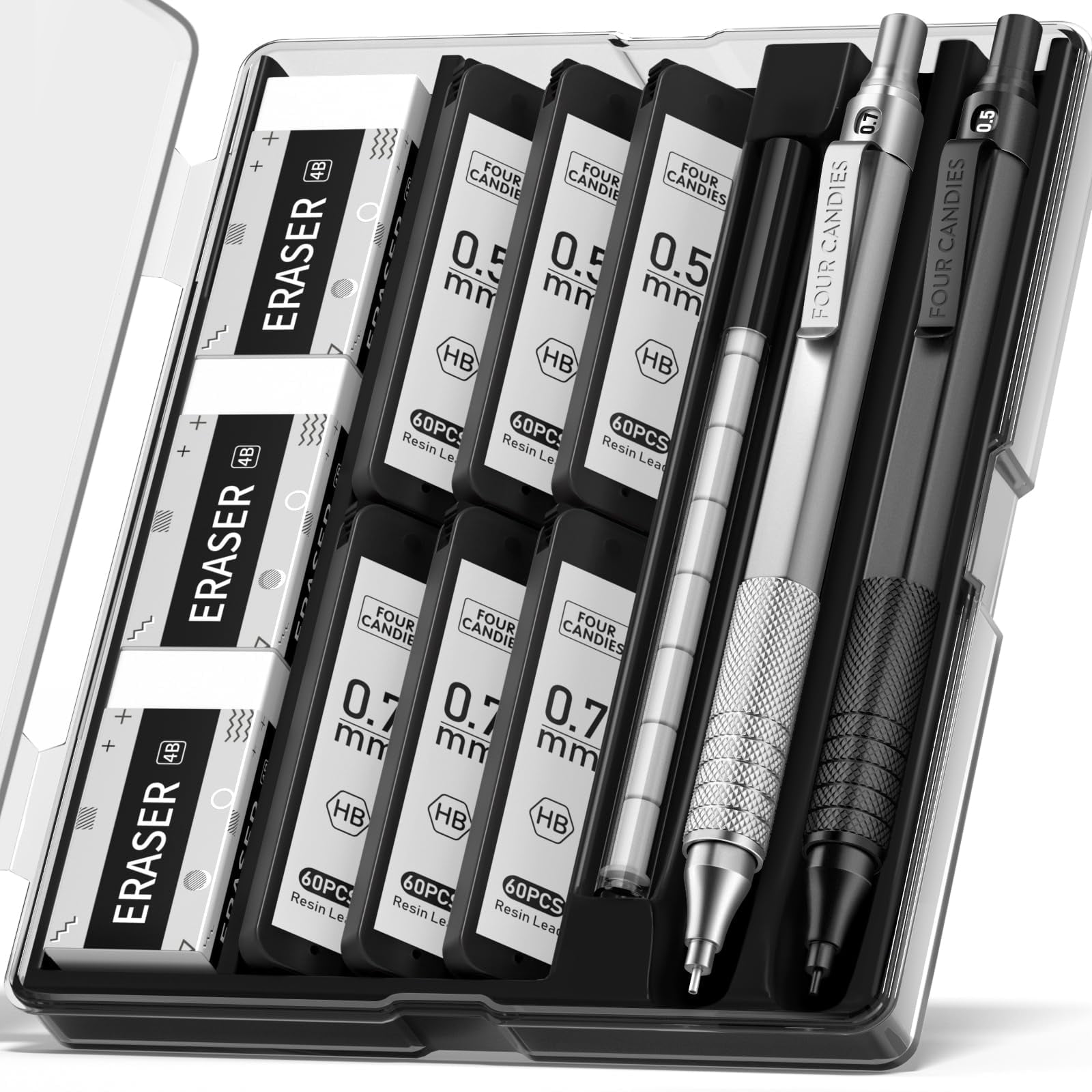 Nicpro 3-Pack Metal Mechanical Pencils Set - 0.5mm Drafting Pencils With Lead Refills, Erasers, & Storage Case - View #9