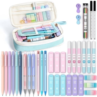 Four Candies 36PCS Aesthetic Supplies, Mechanical Pencil Set 0.5mm, 0.7mm, 0.9mm & 2.0mm with 624 Lead Refills, for Writing & Drawing,(Blue)