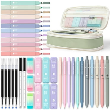 Four Candies 39 PCS, 12 Highlighters, 5 Black Gel Pens, 6 Mechanical Pencil Set 0.5 & 0.7 mm for Stationary College Essentials (Green)