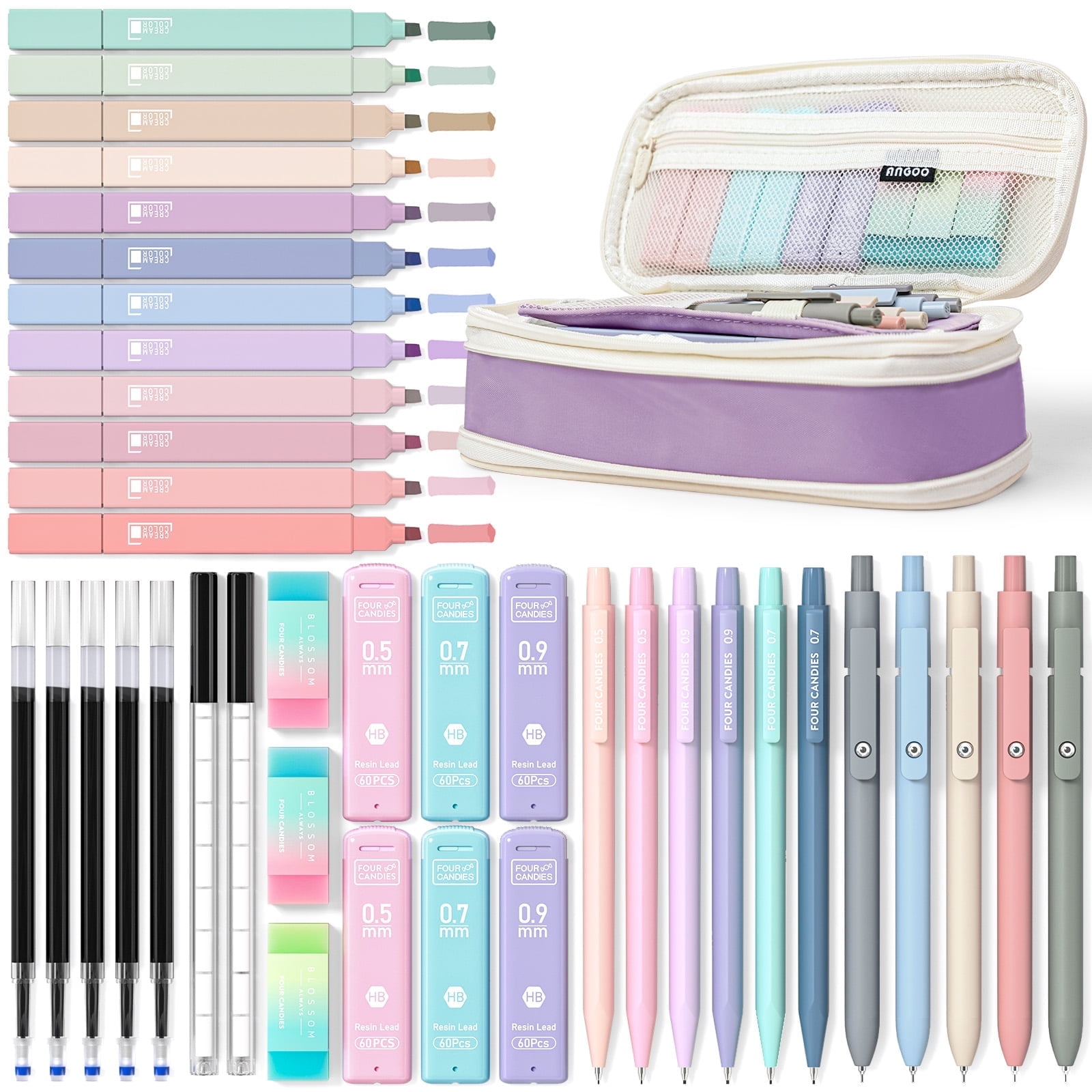 Four Candies Aesthetic Stationery Set, 39 PCS, Cute Purple Pencil