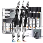 Four Candies 3PCS 2MM Mechanical Pencils with Case, Artist Lead Pencil Metal Lead Holder with Graphite Lead Refills, 4 Erasers, Sharpener, Drafting Pencil for D