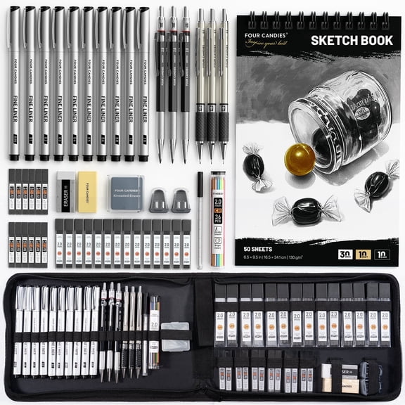 Four Candies 52pcs Art Supplies Sketching & Drawing Kit, Supplies Gifts for Beginners Adults