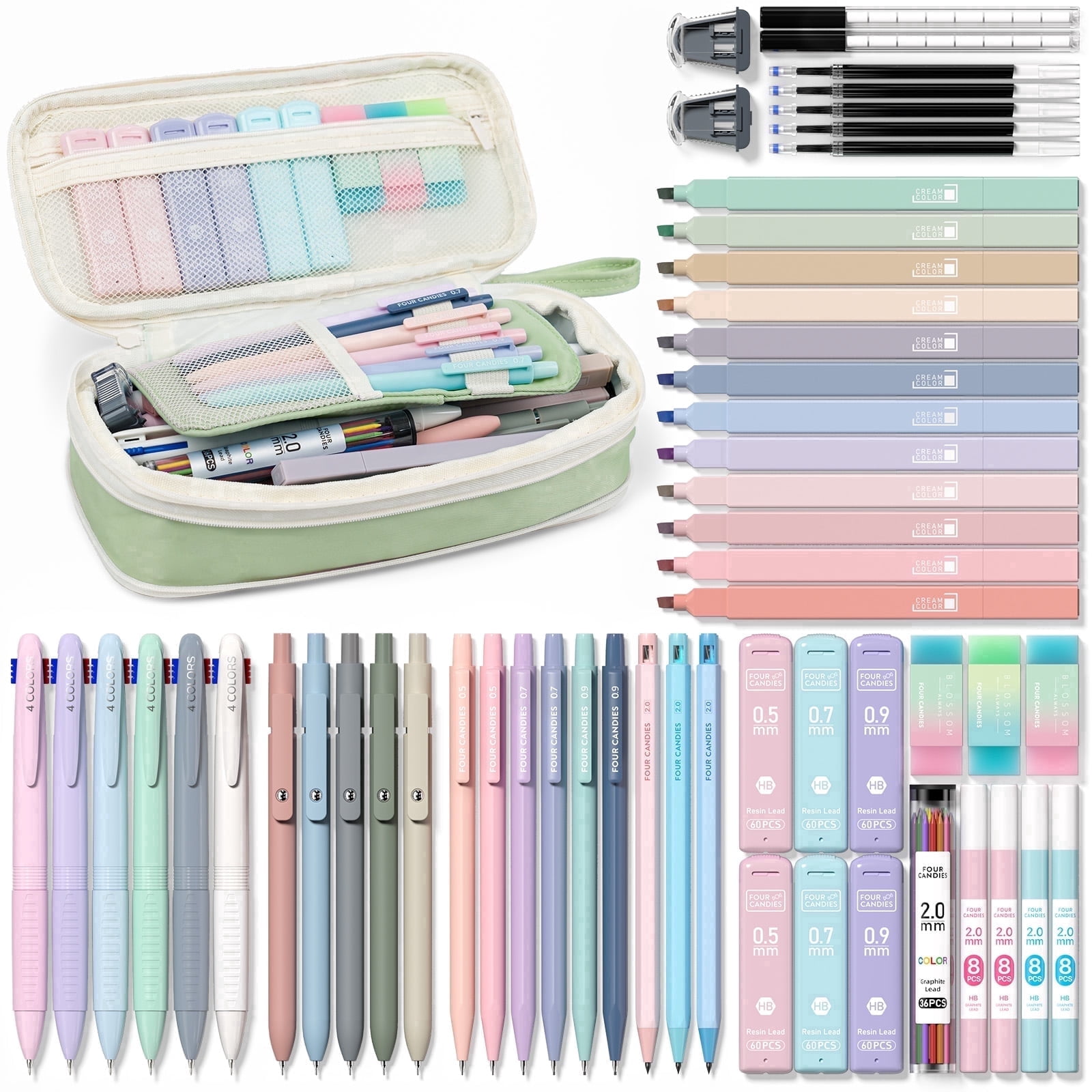 Four Candies 56 PCS Aesthetic Supplies with Pencil Case, 6