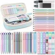 Four Candies 56 PCS Aesthetic Supplies with Cute Pencil Case, 6 Multicolor Pen, 12 Pastel Highlighters, 5 Gel Pens Black Ink, 9 Mechanical Pencils Blue
